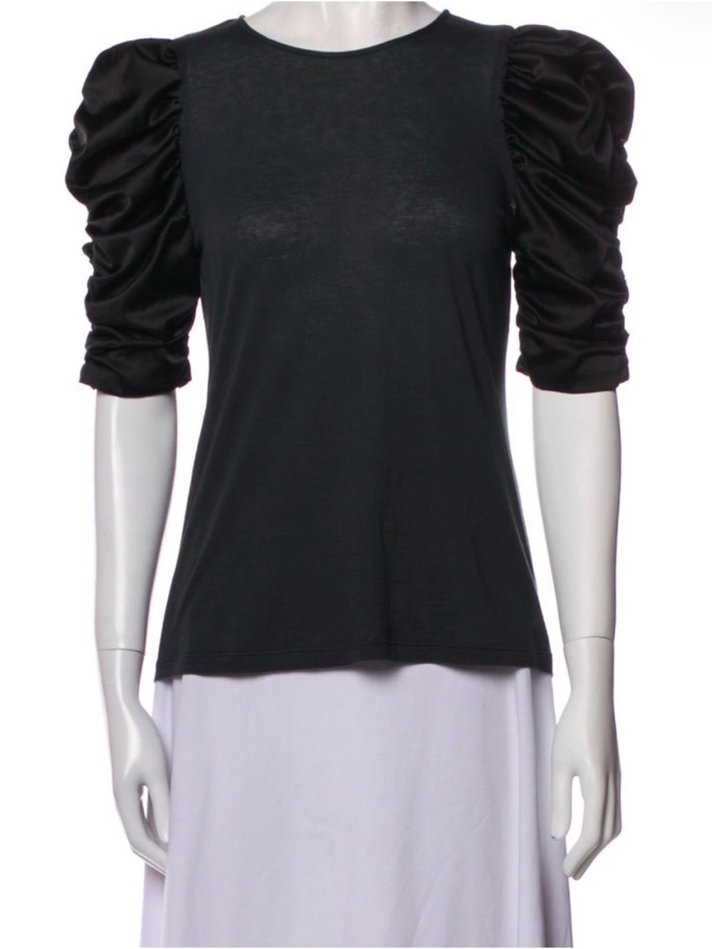 Alice + Olivia Black Puff-Sleeve Short Sleeve Top
